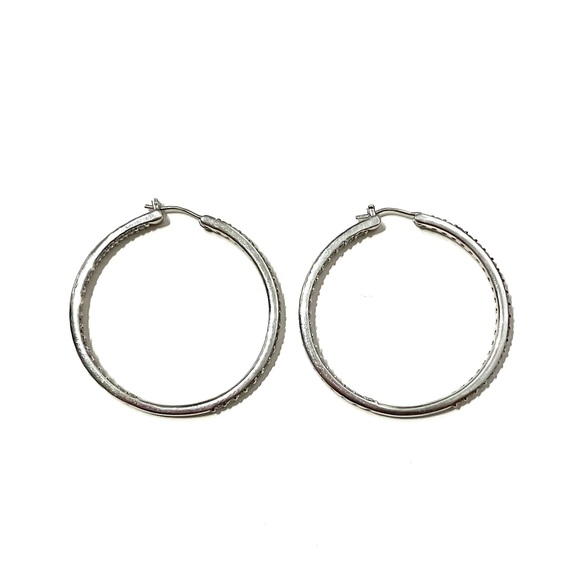 Sterling Silver 925 CZ Inside Out Hoop Earrings - Picture 9 of 11